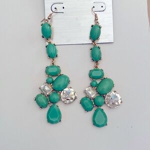 Green stone hook earrings